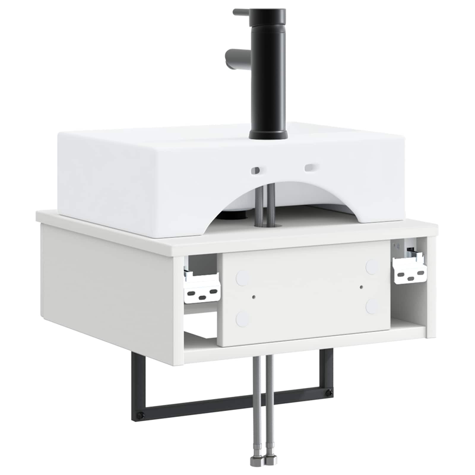 Lavabo da parete bianco in legno 40 x 41 x 39 cm con scarico rapido e fori per un facile montaggio, ideale per mobili da bagno, WC degli ospiti e ristrutturazione