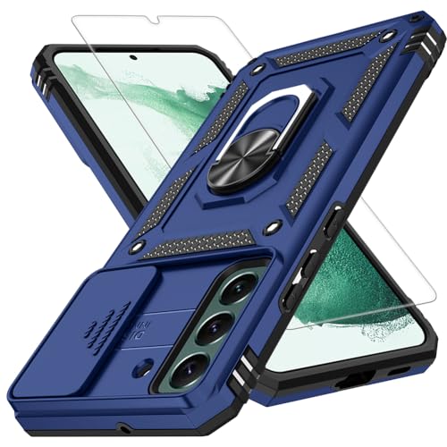 for Samsung Galaxy S22+ Plus Case with Camera Lens Cover HD Screen Protector, Built-in Rotatable Ring Holder Kickstand Military Grade Protective Phone Case for Samsung Galaxy S22 Plus, Black