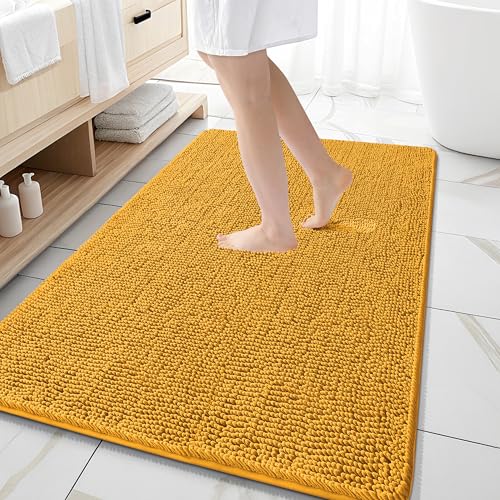 Image of OLANLY Large Bathroom Rugs 59x35, Soft Absorbent Chenille Bath Rugs, Rubber Backing Quick Dry, Machine Washable Bath Mats for Bathroom Floor, Tub and Shower, Home Decor Accessories, Golden Yellow
