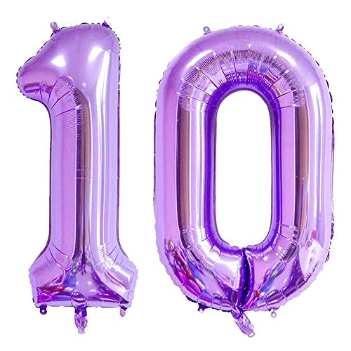 Ceqiny Ballon géant en mylar de 10 ans avec chiffres de l'alphabet - 10 cm - Pour fête d'anniversaire, mariage, fiançailles, séance photo, décoration - Violet Cover