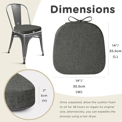 Image of AddGrace Set of 4 Chair Cushions for Metal Dining Chairs 14x14 Dark Grey | Non Slip,Washable Removable Cover with Ties, Textured, for Kitchen Dining Room Indoor, Hard Wooden Chairs, Family Gathering