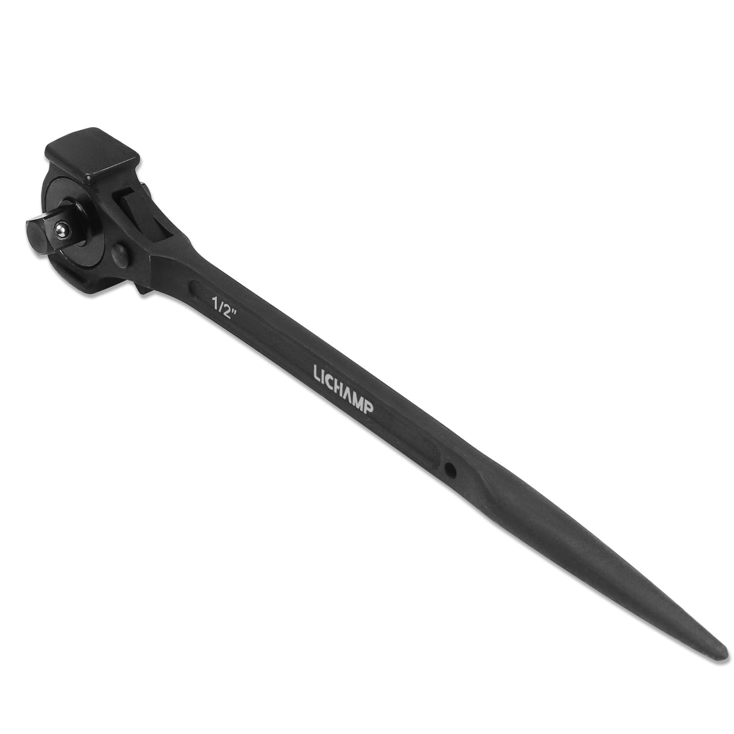 Lichamp 12.4" Spud Ratchet Wrench, 3/8" x 1/2" Dual Drive Ratcheting Hammer Head, Scaffold Steel Construction Tool, Black