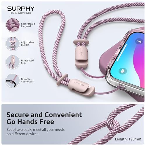 Image of SURPHY 2 Pack Phone Lanyard, Phone Wrist Strap for Case, Camera Wrist Strap | Ultra-Light 2-Color Braided Phone Strap, Cellphone Charm Strap, Anti-Lost Wrist Lanyard for Women and Men, Pink Pink