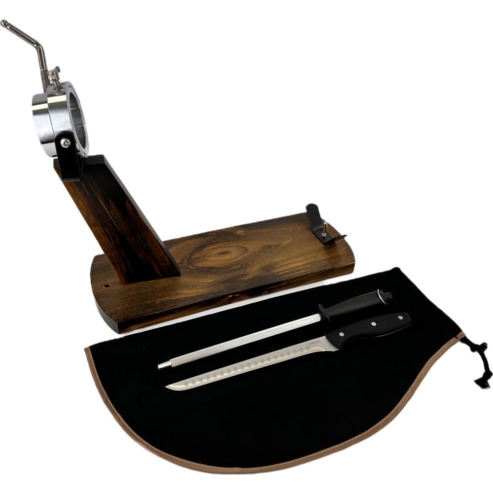 Nerthus FIH 1209 Set Schinkenhalter drehbarer Kopf Schinkenmesser Schärfer und Hülle zum Schinken schneiden