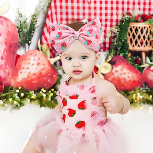 YanJie 7’’ Strawberry Baby Bow for Girl Pink Headbands for Newborn Infant Toddlers Summer Outfits for Baby Girls Daisy Hair Accessories Hair Bows3