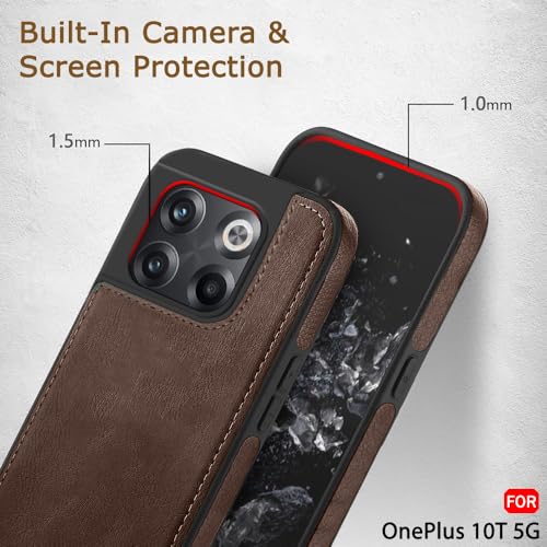 Image of TheGiftKart Genuine Leather Finish Back Cover Case for OnePlus 10T | Shockproof Design | Raised Edges for Camera & Screen Protection | Stunning Minimalist Design Case Cover (Faux Leather & PC, Brown)