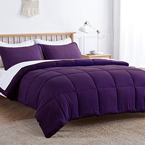 VEEYOO Twin Comforter Set - Lightweight Duvet Insert Twin for All Seasons, Down Alternative Comforter Duvet Set with Corner Tabs, Microfiber Reversible Down Comforter, Purple