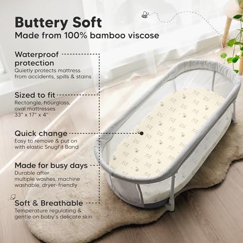 Image of 2pk Waterproof Bassinet Sheets Boy, Girl, 33x17 Mattress Cover(Bumble Bear) | Baby Bassinet Mattress Protector, Viscose Derived from Bamboo, Compatible with Graco, Baby Delight, Halo Bassinest Swivel