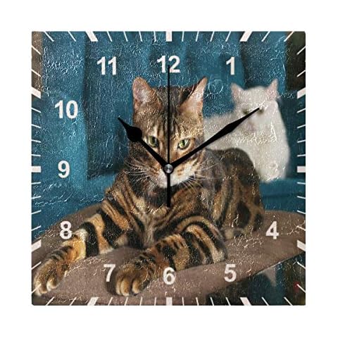 Reloj de pared silencioso ISAOA, gato blanco y gatito marrón Cover