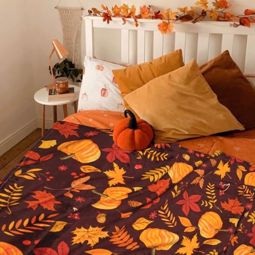 Manta de lanzamiento otoñal de 50x60 pulg con hojas de arce y calabaza, de franela suave rojo marrón, cálida y acogedora para sofá y decoración de otoño miniatura 4