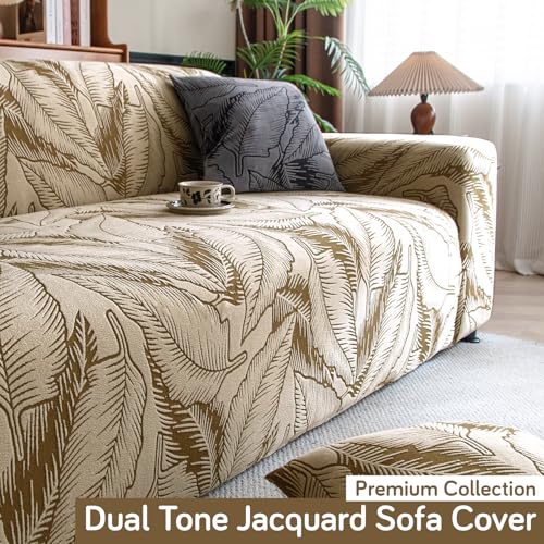 Image of HOKIPO 200gsm Dual Tone Knitting Jacquard Sofa Cover 2 Seater Fully Covered, Beige (AR-6033-BGE)