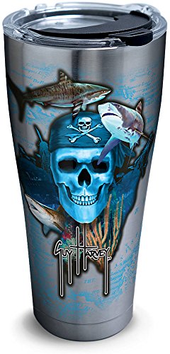 Best Deal 🛒 Tervis Guy Harvey Pirate Skull Stainless Steel Tumbler with Clear and Black Hammer Lid 30oz, Silver