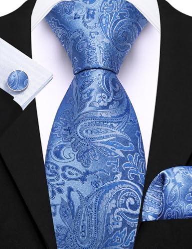 Image of Barry.Wang 6 PCS Men Ties Set Silk Business Fashion Woven Necktie Handkerchief Cufflinks Paisley Stripe Wedding Party