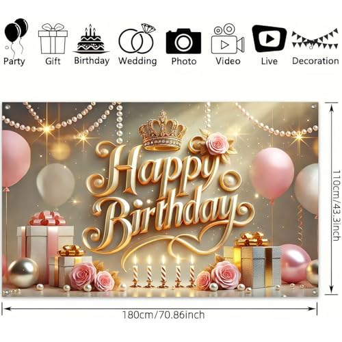 Banner Feliz Cumpleaños Princesa 71x43 Pulgadas Rosa Oro miniatura 3
