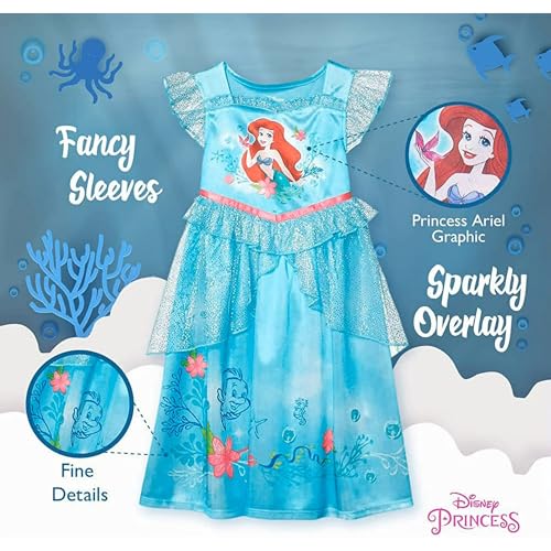 Image of Disney Girls' Princess Dress Nightgown, Fantasy Gown, Soft & Cute Pajamas for Kids