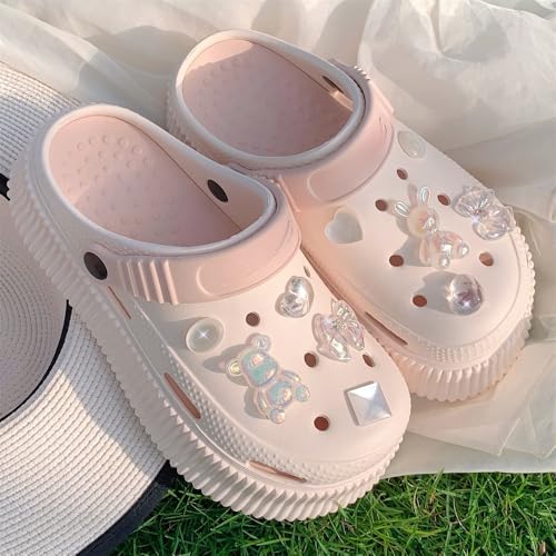 ZQW Women's Cute Platform Garden Shoes Kawaii Y2K Chunky Clogs Bear Heart Star Slippers Sparkly Sandals Summer Beach Slides2