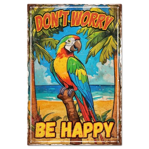 GLOBLELAND Letrero de estaño con texto en inglés "Don't Worry Be Happy", letrero de metal con texto en inglés "Don't Worry Be Happy" (12 x 8 pulgadas), divertido letrero de estaño para decoración de