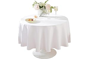 Round Tablecloth, Adorned with 90 Inches of White Polyester Grandeur, Washable and Versatile