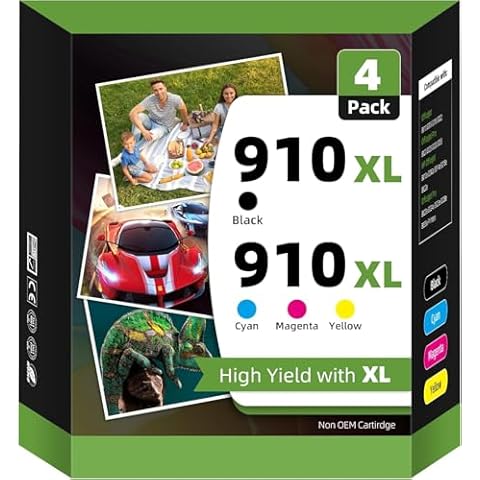 Yocare 910XL Ink Cartridges Combo Pack Remanufactured Replacement for HP 910 XL Compatible with OfficeJet Pro 8025 8035 8020 8022 8028 8025e 8035e Printer (Black, Cyan, Magenta, Yellow-4 Pack) Cover