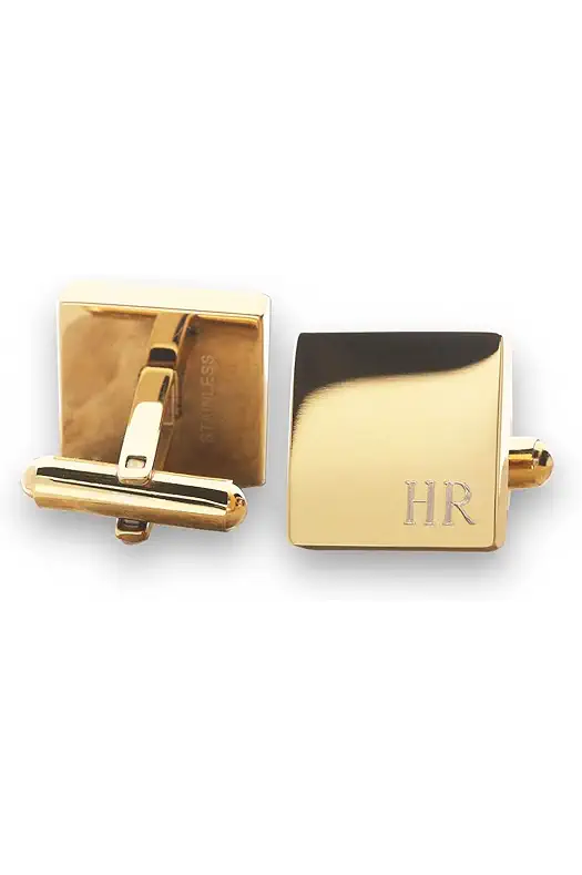 Pearlina Personalized Gold-tone Custom Monogram Initial Square Cufflinks...