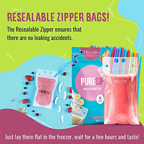 Frozip 50Pcs 16Oz Drink Pouches For Adults - Drink Pouches With Straws X50 & Funnel - Resealable Smoothie Pouches & Clear Juice Pouches For Adults - Drink Bag Plastic Pouches For Drinks With Straws #TOP5