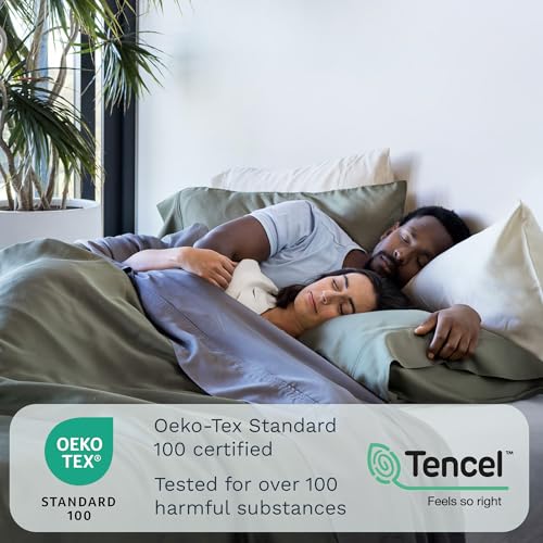 Image of Olive + Crate Tencel Lyocell Eucalyptus Twin Sheets Set - Extra Long Sheet Set - Cooling Tencel Sheets for Hot Sleepers with 16 Inch Deep Pocket Fit - Moss 3-Piece Set