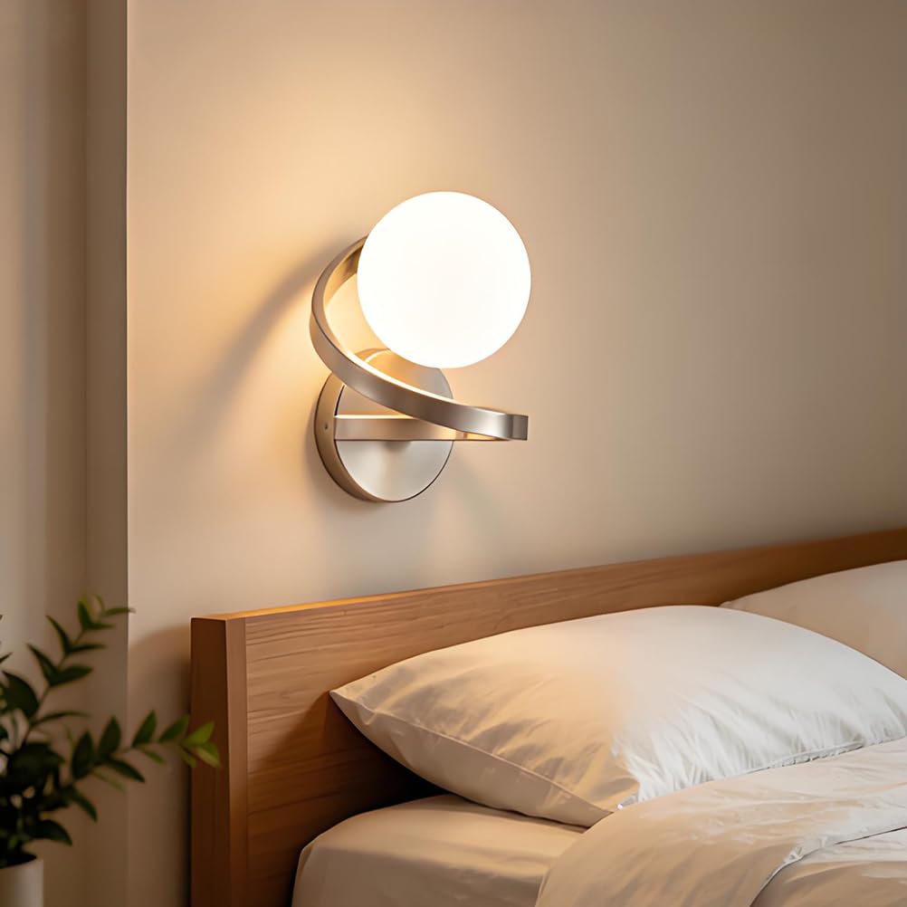 AoLa Szklana kula kinkiet kryty LED spiralna kula kinkiet srebrny nowoczesny design przemysłowy szklana lampa lampka nocna vintage lampa do salonu do przedpokoju sypialnia schody stolik nocny
