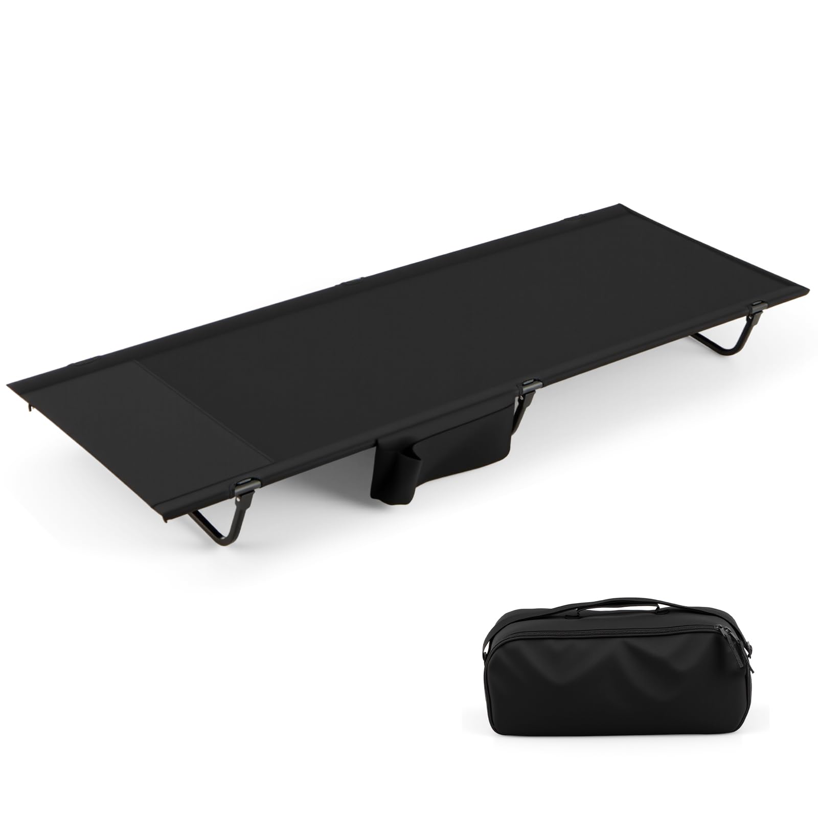 COSTWAY Lit de Camp Pliable 1 Personne, Poche Latérale, Sac de Transport, Connexion par Crochet, Lit Pliant Léger pour Randonnée Plage Bureau, Charge 150 kg, 193 x 70 x 18 cm