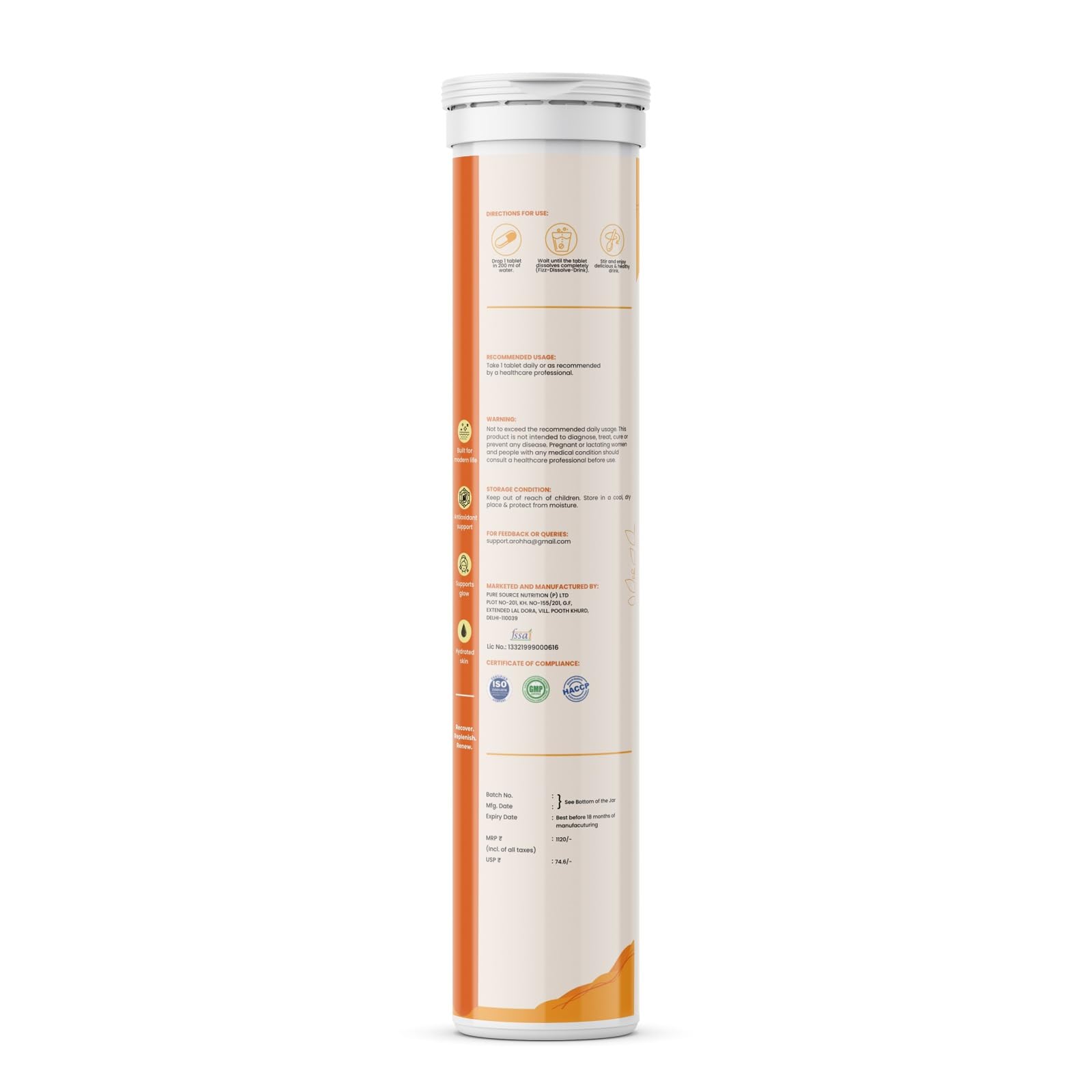 Arohha Radiance Plus Glutathione Advanced with Vitamin C E Biotin For Skin Glow Hydration Radiance Pack of 15 Tablets Orange Flavour-image-12