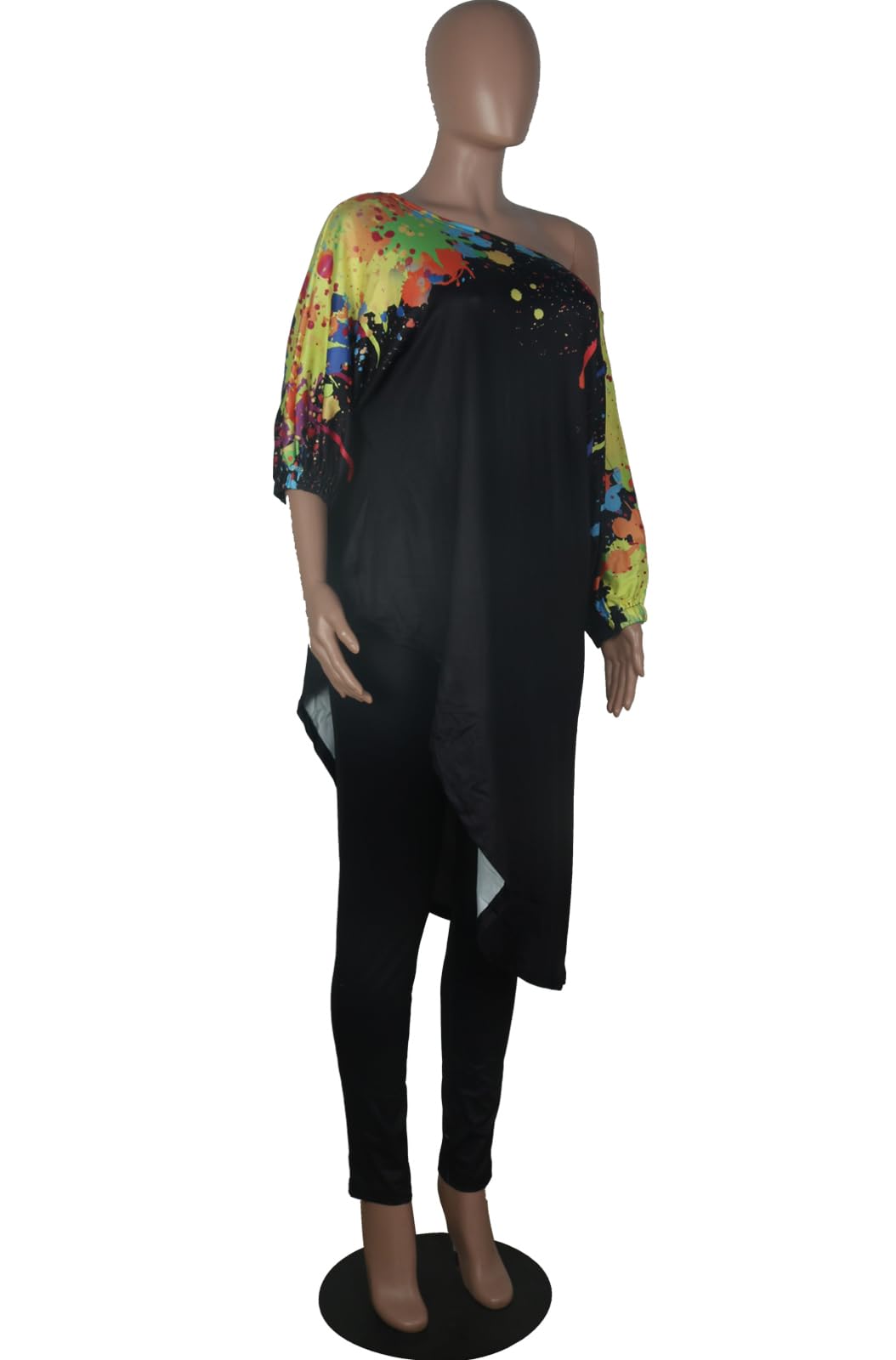 Yuopeid Conjunto de sudadera de verano para mujer, manga 3/4, estampado irregular, pantalones ajustados e informales, conjunto de 2 piezas