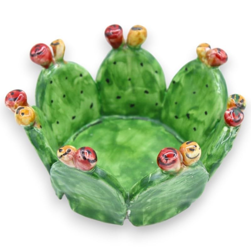 SICILIA BEDDA CAPACI Ciotola Ficodindia svuota Tasche o Porta Caramelle, in Ceramica Caltagirone, con 4 Opzioni Misura (1Unità) - h 7 x L 14 cm