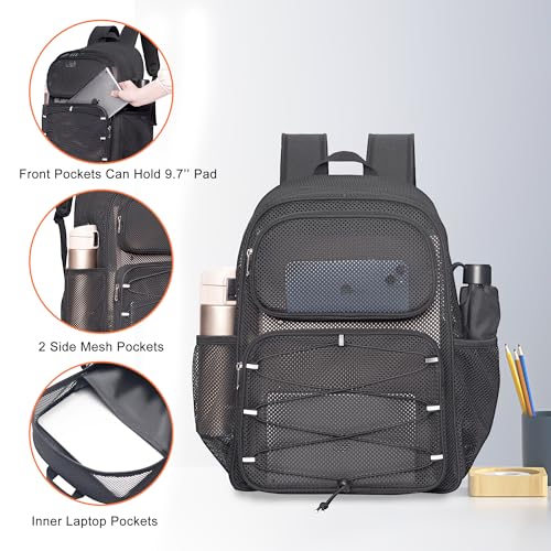 Mochila de malla Bagenius resistente con correa acolchada negra miniatura 5