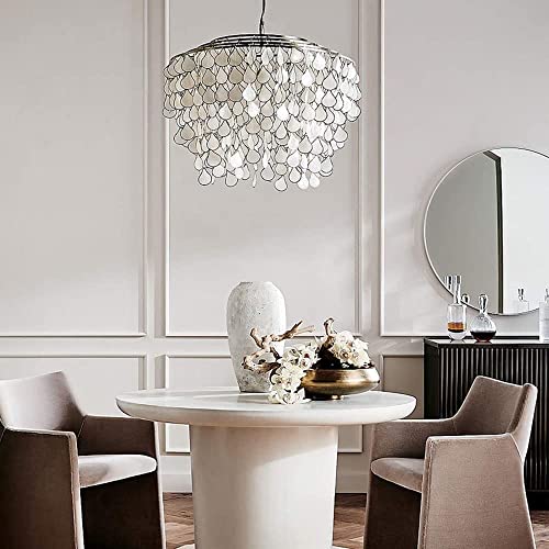 MECOLA Nordic Interior Seashell Pendant Light E14 Metal Frame Chandelier Creative Hanging Lamp Height Adjustable for Living Room Bedroom Dining Room Kitchen(Size:60cmX60cm) - Image 6