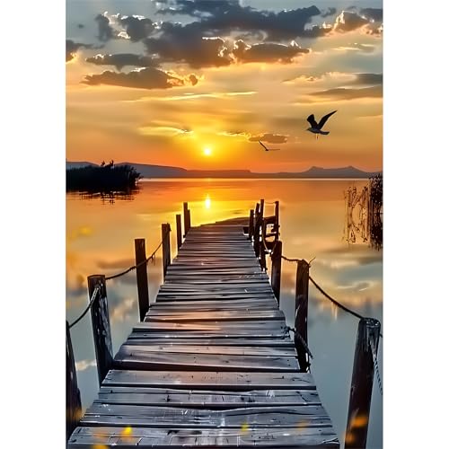 EOBROMD Diamond Painting Kit Completo Puesta de Sol, Paisaje Pintura de Diamante Adultos, Punto de Cruz Diamante, Cuadro Diamante Art Rhinestones Bordado para Decoración Hogar 30x40 cm