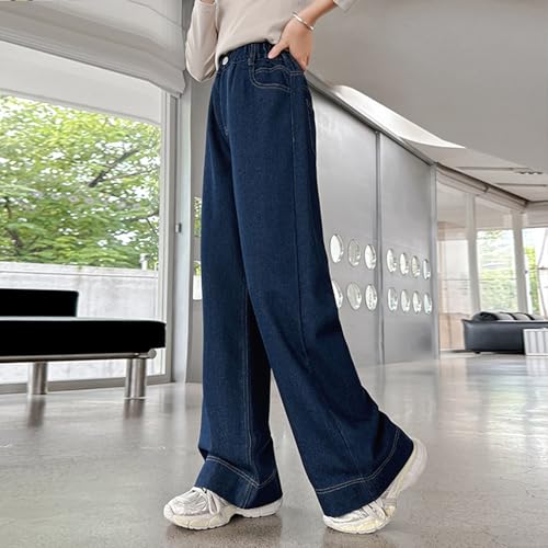 Baggy Jeans for Girls Wide Leg Elastic High Waisted 𝐕intage Pants Fall Straight Leg Denim Trousers with Pokets4
