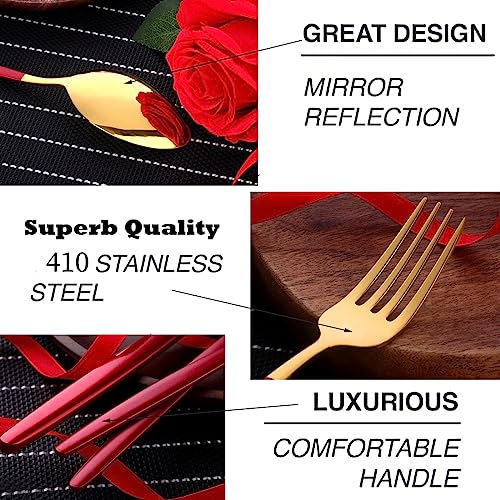 Image of Stainless Steel Red Gold Cutlery Set for 6 Person with Gift Box 24 Pieces Mirror Finish Luxury Premium Flatware Set for Dining Table Hotel Cafe Bar Restaurant House Warming Gifts