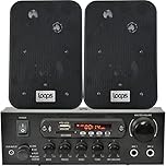 SMART HOME BLUETOOTH 2 SPEAKER SYSTEM - 2x 70W Black Wall Mounted Speakers & 110W Stereo HiFi Amplifier - *ECHO/ALEXA* - Wireless Background Music Player Amp Kit - Bar, Restaurant, Clubs, Pubs, Cafés