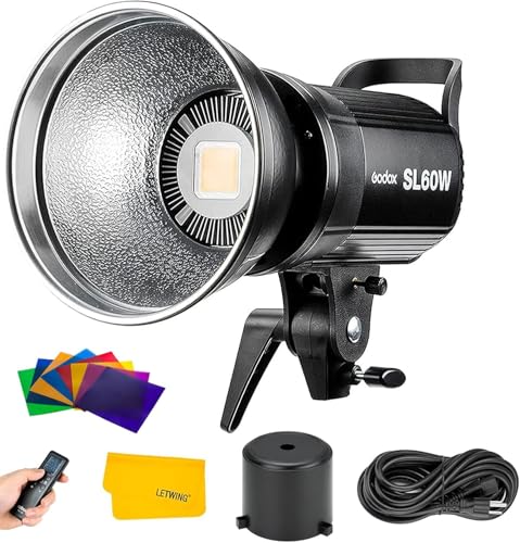 Godox SL-60W SL60W Daylight Led Video Light, 5600K Bright Studio Led Light, CRI95+Qa90,Wirelessly Adjust Brightness,Bowens Mount LED Continuous Light for Video Recording Wedding Outdoor Photography