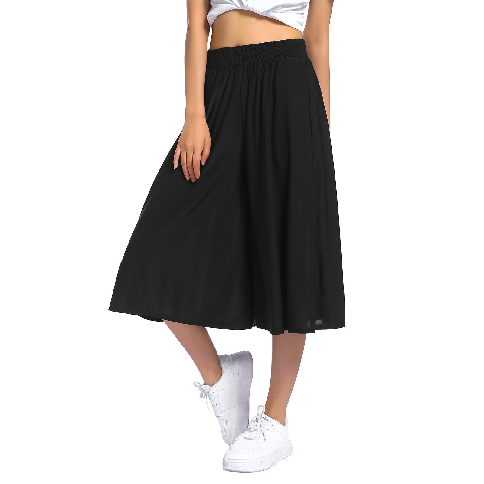 Pantalon Jupe Femme Décontractée 7/8eme Léger Taille Elastique Pantalon Été Chic Ample Jupe Culotte avec Poches Fluide Large Pantalons
