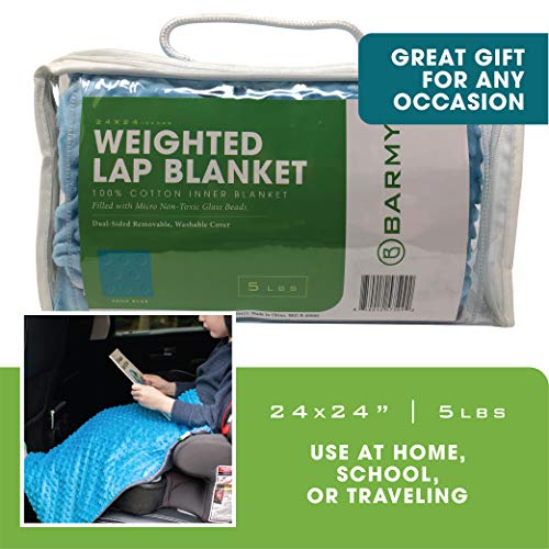 Barmy Weighted Lap Pad For Kids (24”X24”, 5Lbs, 7 Colors) Weighted Lap Blanket With Removable, Washable Cover, Sensory Lap Pad For Child, Toddler, 100% Cotton Inner Weighted Blanket, Aqua Blue #TOP4