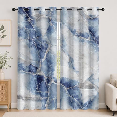 Draperies d’intimité à oeillets bleu et blanc occultantes pour isolation fenetre