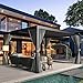 EROMMY 10' x 12' Outdoor Louvered Pergola, Patio Hardtop Gazebo, Sun Shade Shelter, Adjustable Metal Roof Hardtop Gazebo for Deck Patio Garden Yard, Curtains and Netting Included, Gray-Black