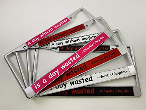 Custom Personalized Chrome-Plated Metal Laser Engraved Standard Size (6”X12”) - Car/Automobile License Plate Frame With Free Caps - Silver/Black Text (Qty: 1 Frame) #TOP7