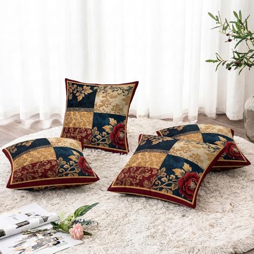 Image of ishro home Premium Cushion Cover 18 inch x 18 inch | Luxury European Mosha Fabric | Love at First Sight Designs | Hidden Zipper | Machine Washable, Non- Fading | (2, Jodhpuri Royale, 18 x 18 Inches)