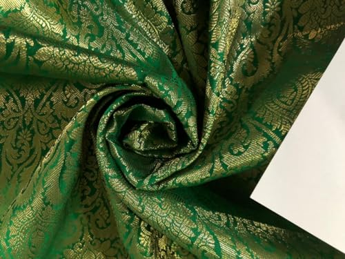 Tissu brocart de soie 111,8 cm large jacquard vert doré BRO923
