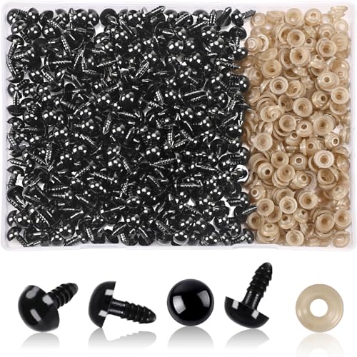 UPINS 600pcs 10mm Black Safety Eyes with Washers for Amigurumi Crochet Doll
