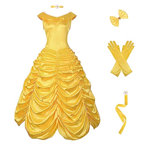 Drofe Princess Dress Costume for Women Yellow Dress Prom Party Adult (XL)