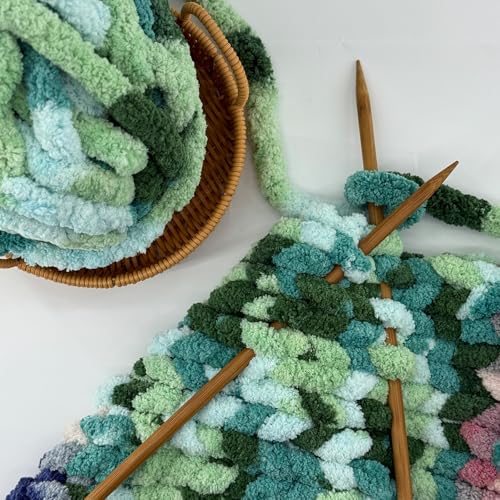 Image of 8 Jumbo Packs Chunky Chenille Yarn for Crocheting, 31.7 yds, 8 oz Each Skein Bulky Thick Fluffy Yarn for Knitting, Super Bulky Chunky Yarn for Hand Knitting Blanket, Soft Plush - Muti Green