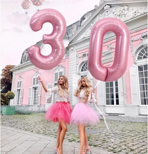 Image of TONIFUL 40 Inch Large Light Pink Number 30 Balloons Giant Digital 30 Helium Balloons, Pink Foil Mylar Big Number Balloons for 30th Birthday Party 30th niversary Supplies Decorations
