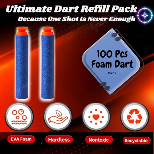 Image of GRAPHENE 100 Pcs Soft Foam Suction Bullets Darts for Toys Guns Sticky Safe Hollow Refill Darts Set Compatible with Hot Fire Nerf N-Strike & Blaze Storm Blaster Strike Elite Gun Target Game for Kids